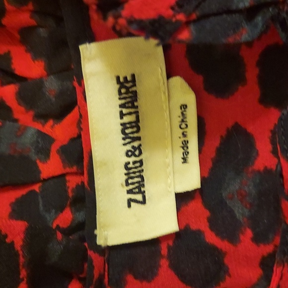 ZADIG & VOLTAIRE Tibo Leopard Print Red Black Ruffle Blouse Top Sz M - Picture 9 of 16